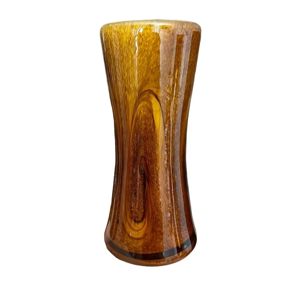 Root Beer Brown Swirled Speckled Glass Cylinder Vase